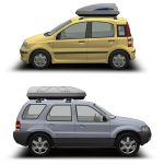 Two roof cargo boxes made by Thule.