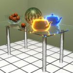 Glass Table with Glowing Teapot 
Water-melon and ...
