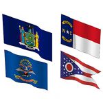 The state flags of New York, North Carolina, North...