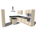 Modern style kitchen with island. Note: Wood textu...