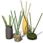 Photoreal bamboo sticks in vases collection.