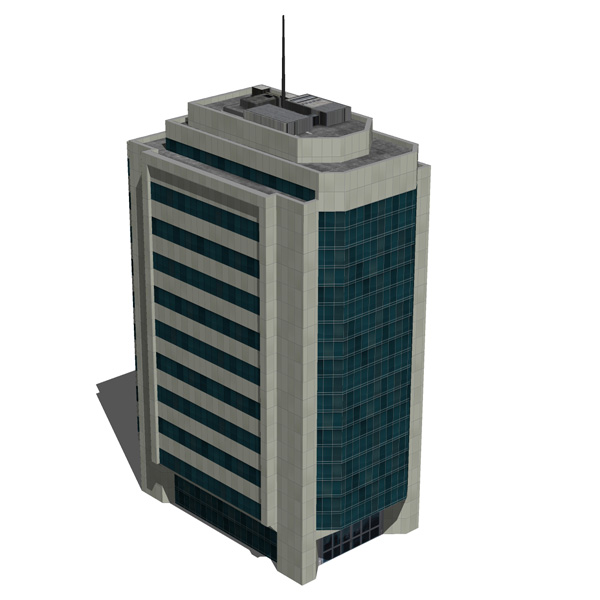 Four mid-size low poly buildings.. 