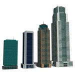 Three low poly buildings