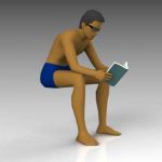 Man reading in swim shorts