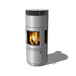 Modern wood stove in stainless steel finish
