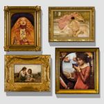 Pre-Raphaelite paintings in 3D heavy gilt frames. ...