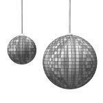 Two disco balls, one small, one large.