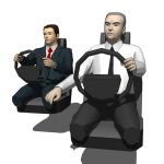 Two, low poly formal adult car drivers.