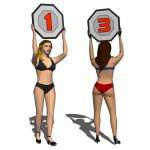 Two ring girls, in different poses.
