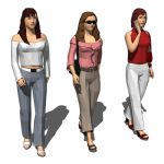 Three walking women in casual outfit.