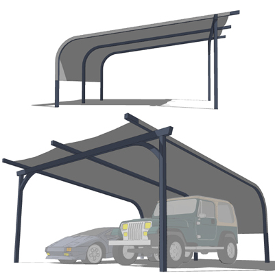 A set of four carports made for two cars.. 