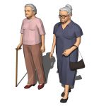 Two models of elderly women 
walking.