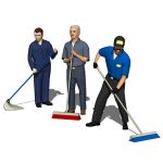 Three models of janitors in 
action.