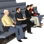 Four low poly models of people 
sitting in differ...