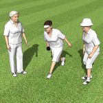 Three senior women playing lawn 
bowls.