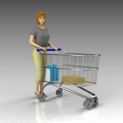 Females pushing shopping cart. 