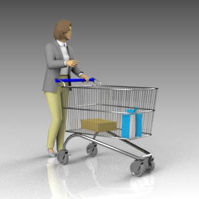 Females pushing shopping cart. 