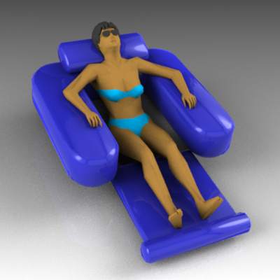 Woman sunbathing in pool chair. 
