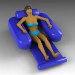 Woman sunbathing in pool chair