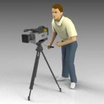 Cameraman with tripod mounted camera