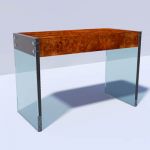 Desk and console table in burled wood and lucite w...