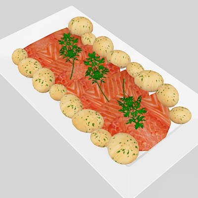 An assortment of 4 salmon platters with garnishing.... 