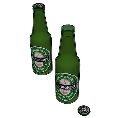 Heineken bottle with classic label.
Model has two.... 