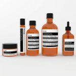 A collection of Aesop pharmaceutical 
bottles