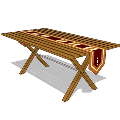 Teak dining table with table cloth runner.
for bo.... 