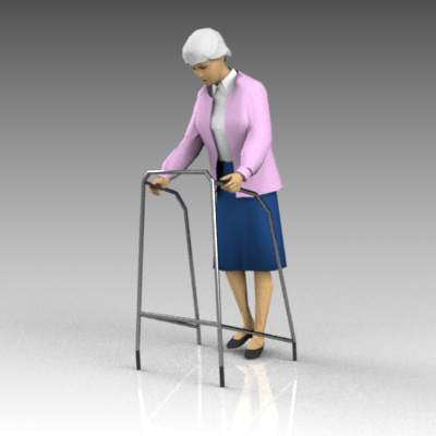 Elderly women with walkers. 