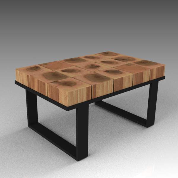 Acacia wood block coffee table. 18" 
high. I.... 