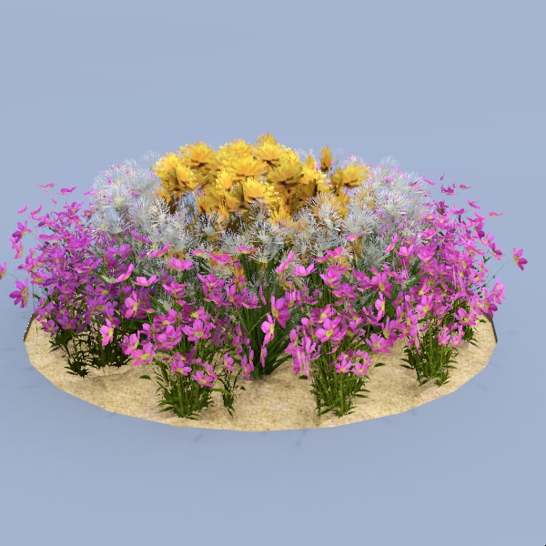 Circular flower bed of low poly 
generic plants. .... 