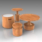 Turn collection of tables and stool 
from Blu Dot...