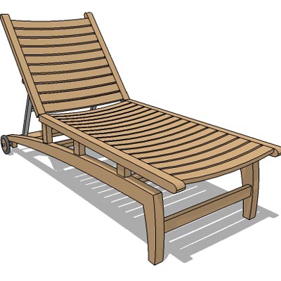 Teak lounger with wheels for easy shifting. 