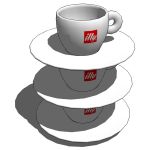 Illy coffee cups stacked for scene massing.
Usage...