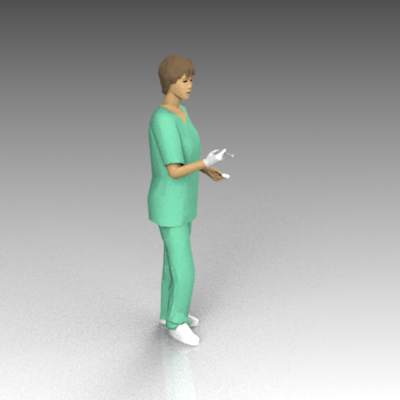 Female nurse in scrubs; with hypodermic needle.. 