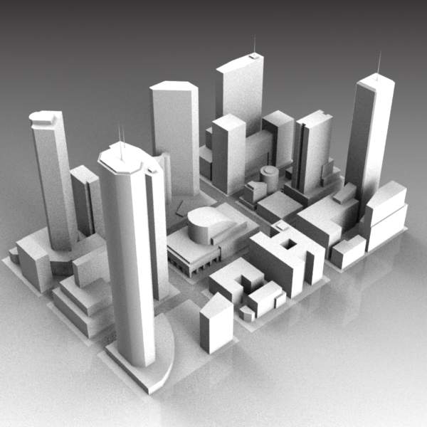 Very low-polygon model of a city; divided into 9 e.... 
