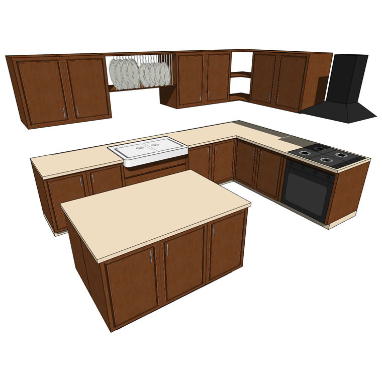 Very low poly, generic kitchen with kitchen island.... 