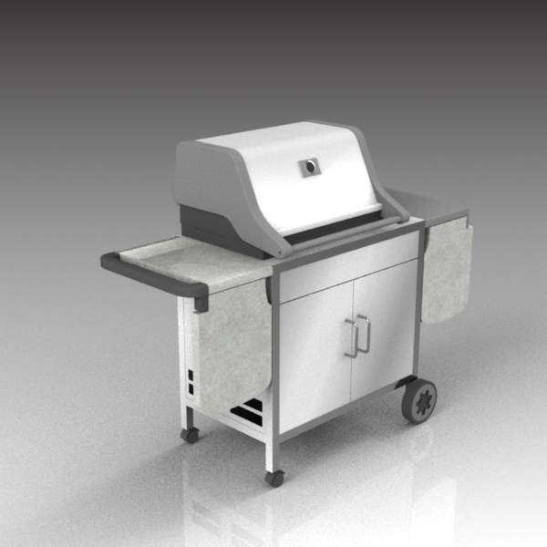 Closed cart gas barbecue. 