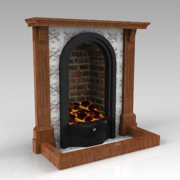 A traditional fireplace (low poly). 