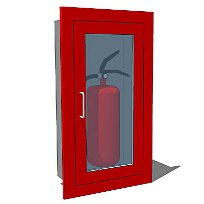 Recessed fire extinguisher cabinet. 