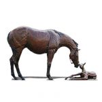 Bronze statue of mare and foal