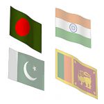 The flags of Bangladesh, India, Pakistan and Sri L...
