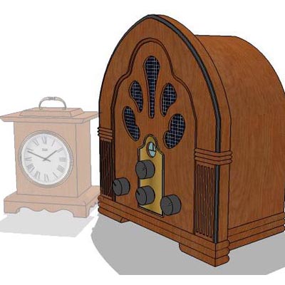 Replica antique radio and clock. 