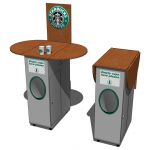 Portable coffee cart with Starbucks decoration. Ea...