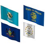 The state flags of Oklahoma, Oregon, Pennsylvania ...