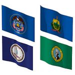 The state flags of Utah, Vermont, Virginia and Was...