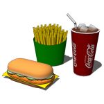 Chicken burger menu with fries and coke.
