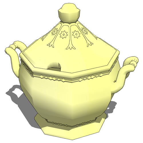 Higher poly Stoneware Soup Tureen, for close-up de.... 