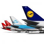 Boeing 747 in 4 Airline liveries